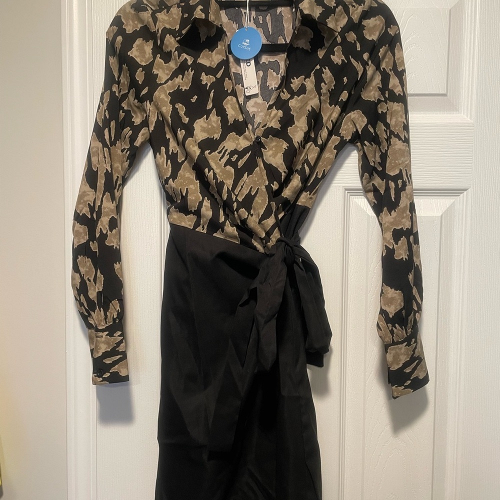 Cupshe Black & Taupe Wrap Shirtdress
